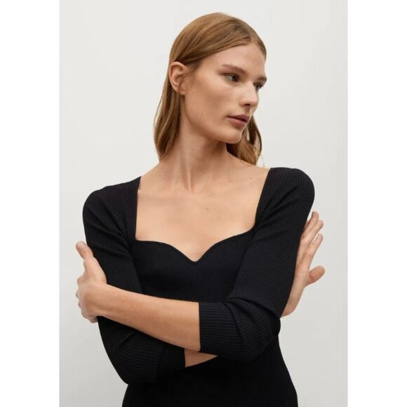 Mango MNG Black Ribbed Knit Midi Sweater Dress Size Small - Picture 1 of 7